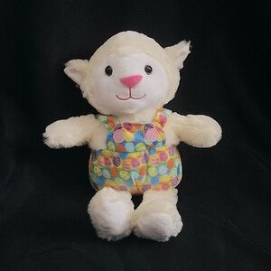 Easter Lamb Plush With Rainbow Easter Egg Overalls